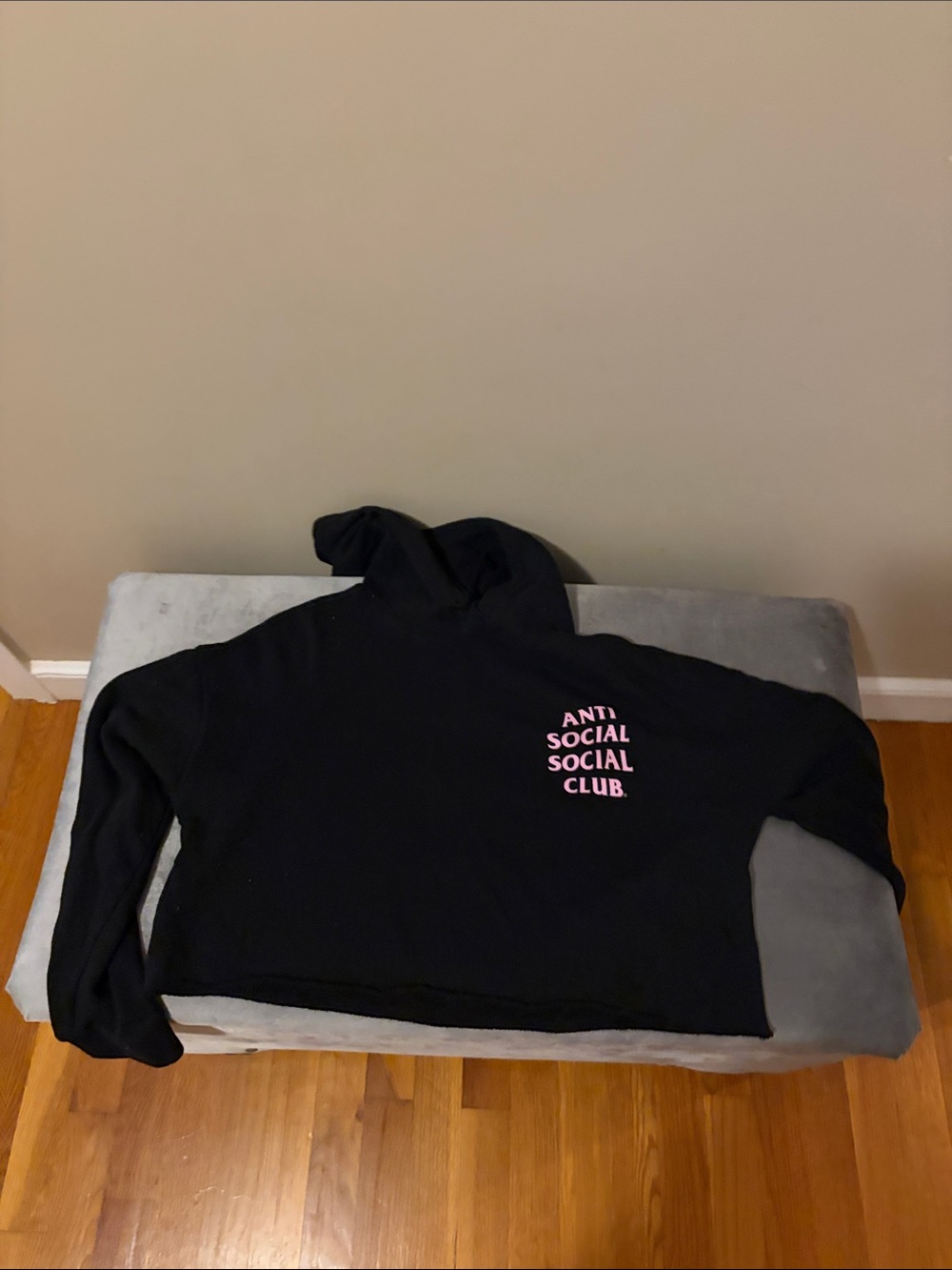 Anti Social Social Club Black Hoodie with Pink Logo women’s cropped